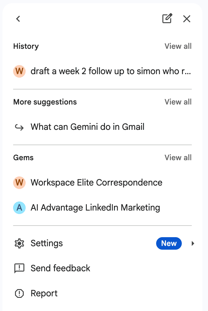 more options in the gemini side panel in gmail
