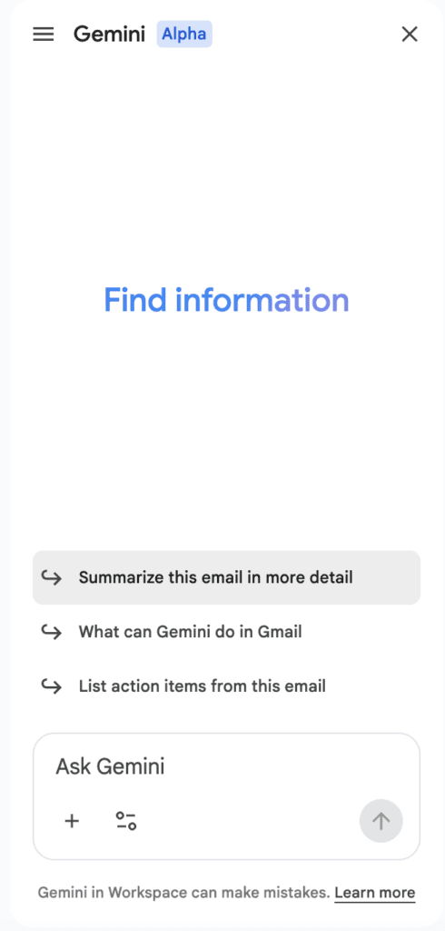 A screenshot showing the Gemini side panel in Gmail.
