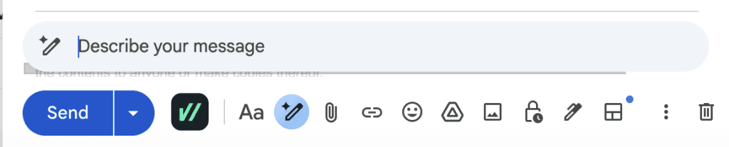 A screenshot showing how to prompt gemini using the help me write tool in the compose window.