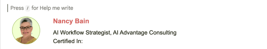 A screenshot showing how to use the slash command to help me write with gemini in gmail