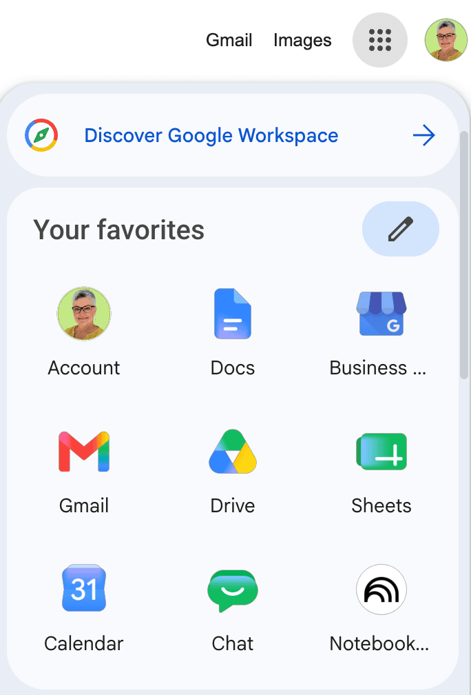 A screenshot showing the Google App launcher.