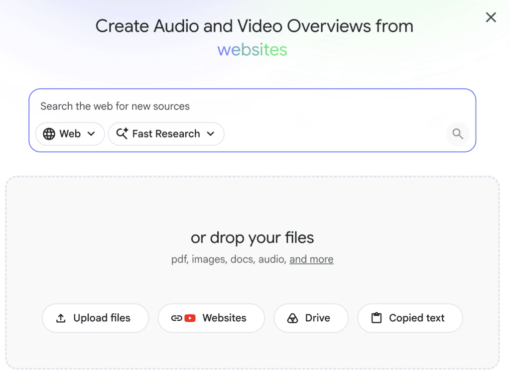 A screenshot showing the upload panel for Gemini Notebook 2026