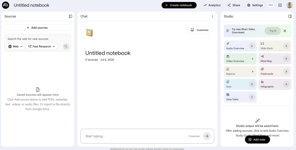 A screenshot showing the NotebookLM interface in 2026