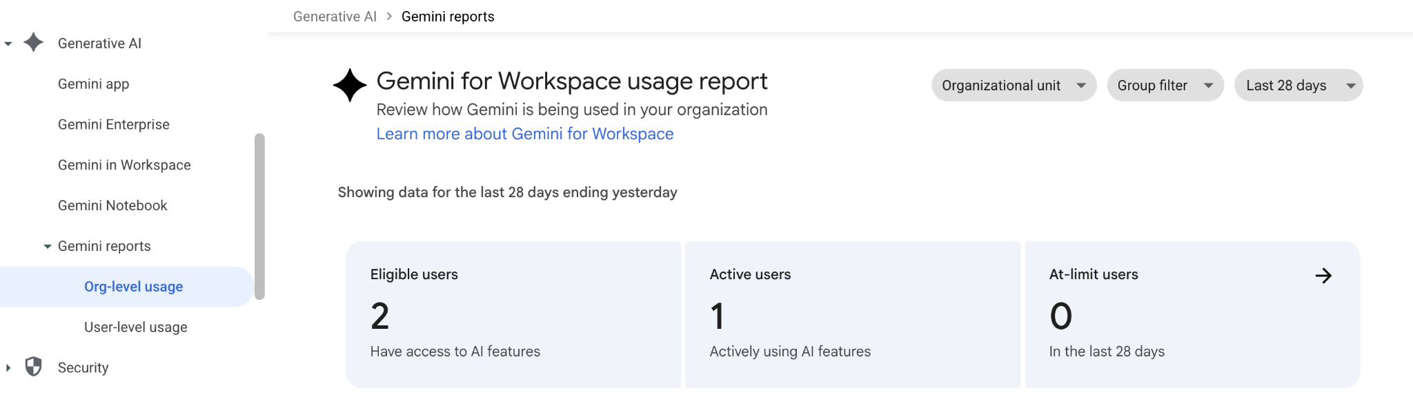 Gemini reports in the Admin console