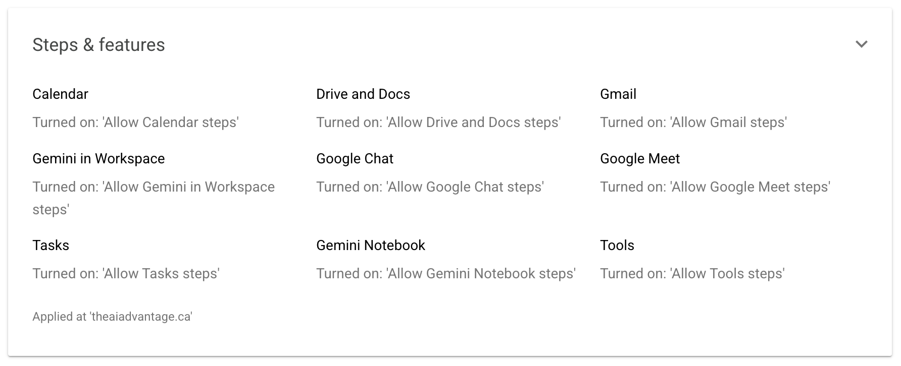 Steps & features controls which services your flows can act on.