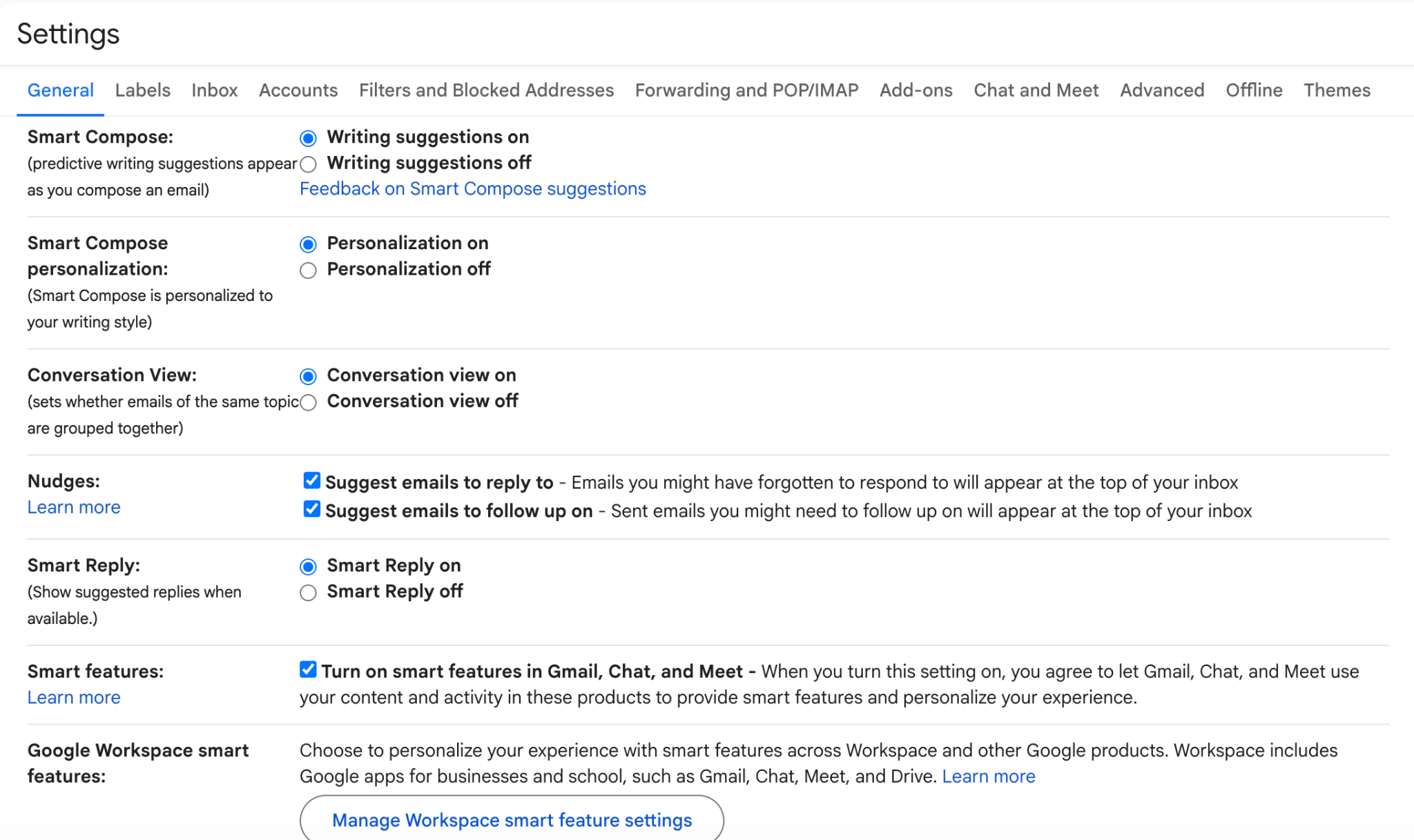 Gmail → Settings → General → Smart features.