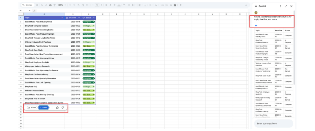 Create a Table from a Prompt
