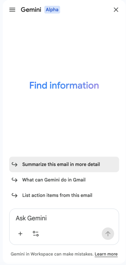 A screenshot showing the Gemini side panel in Gmail.