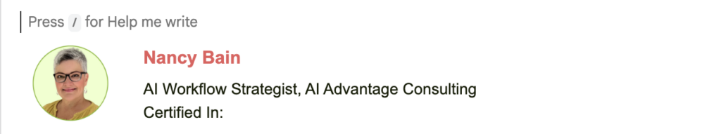 A screenshot showing how to use the slash command to help me write with gemini in gmail