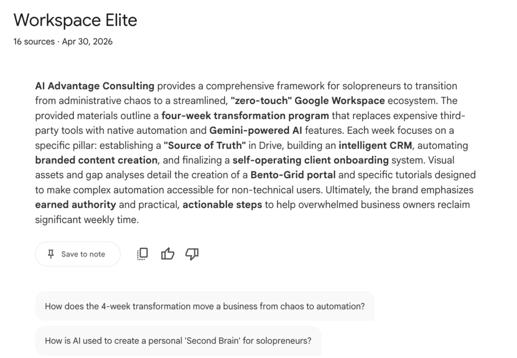 A screenshot of the summary created by NotebookLM in 2026
