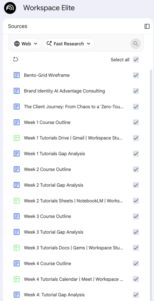 A screenshot showing the NotebookLM 2026 Sources pane