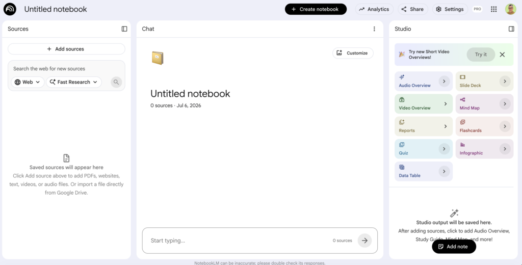 A screenshot showing the NotebookLM interface in 2026